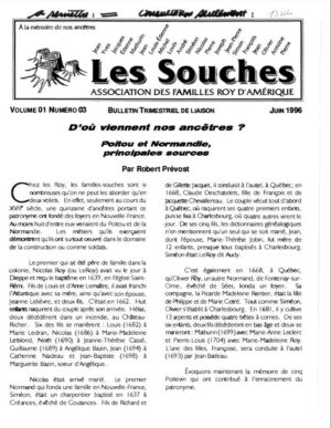 Revue Les Souches, Volume 1, numéro 3, Juin 1996