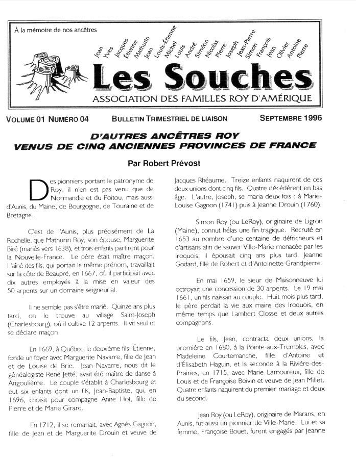 Revue Les Souches, Volume 1, numéro 4, Septembre 1996