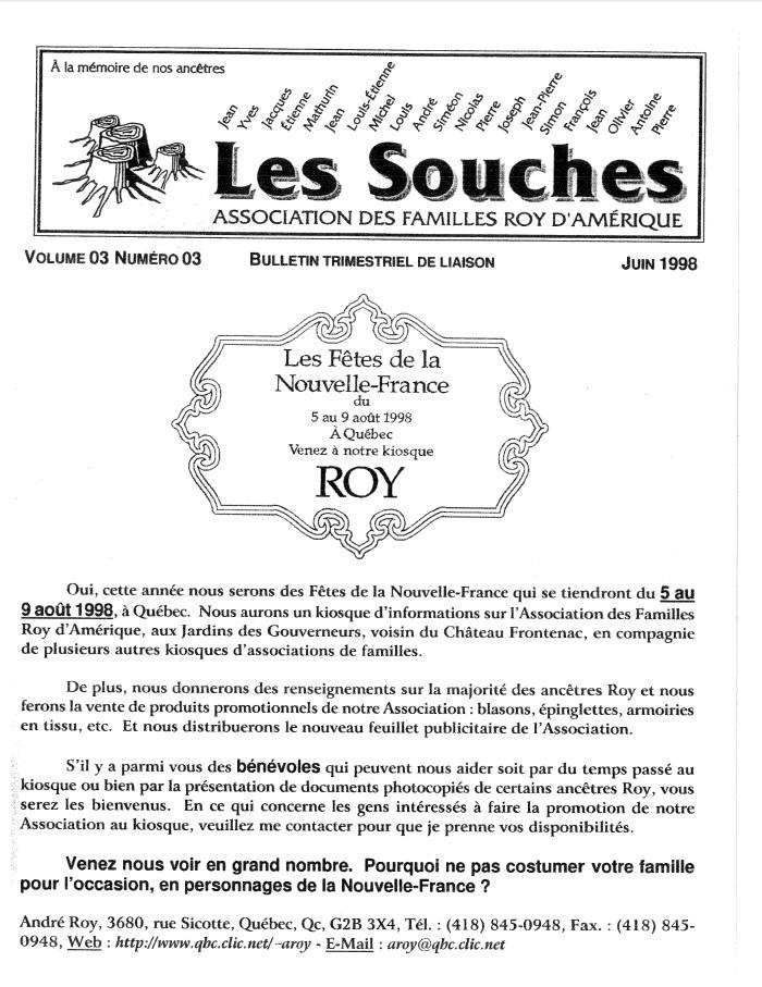 Revue Les Souches, Volume 3, numéro 3, Juin 1998